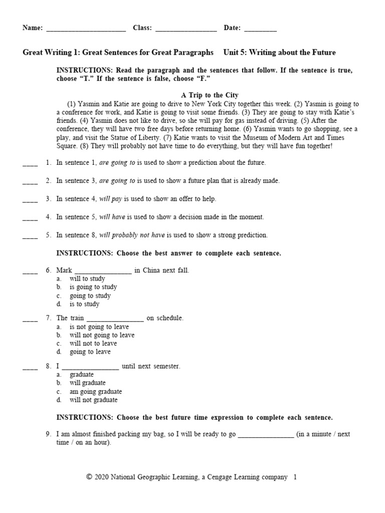 Great Writing Level 1 Unit 5 Exam View Test | PDF