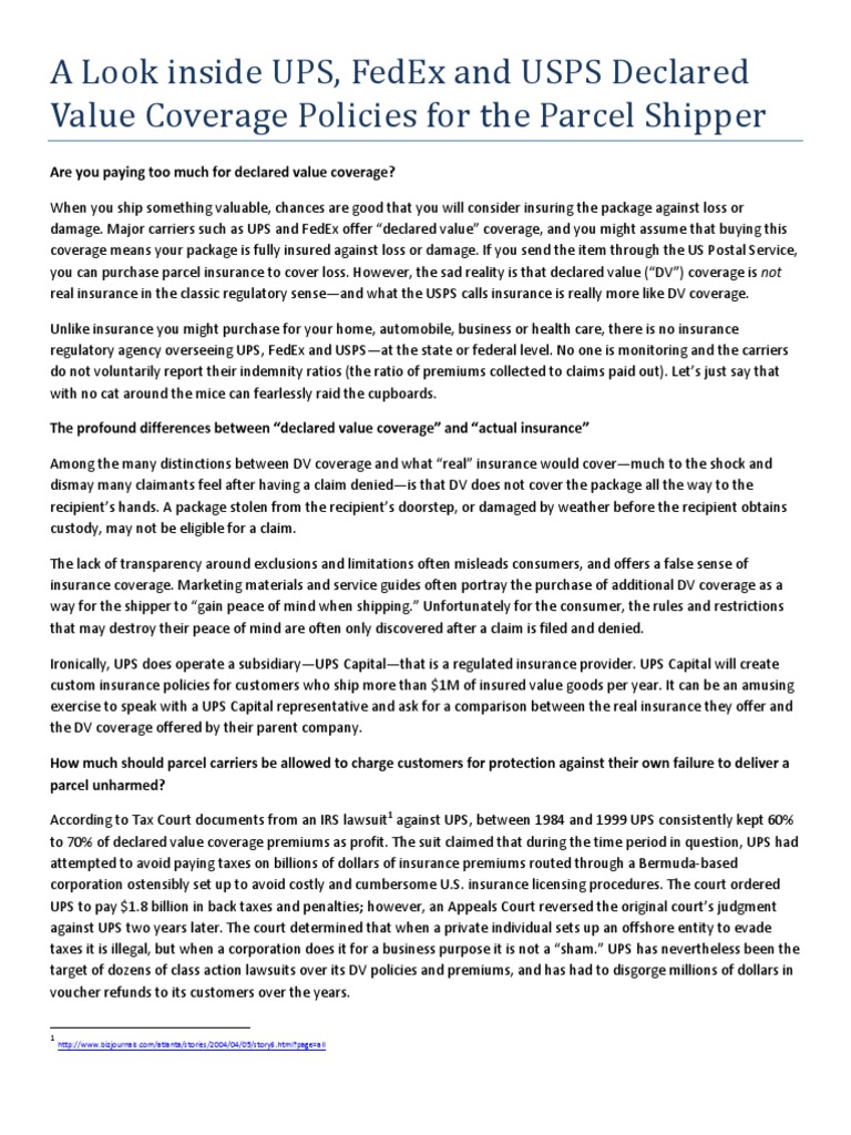 A Look Inside Ups Fedex And Usps Declared Value Policies For The