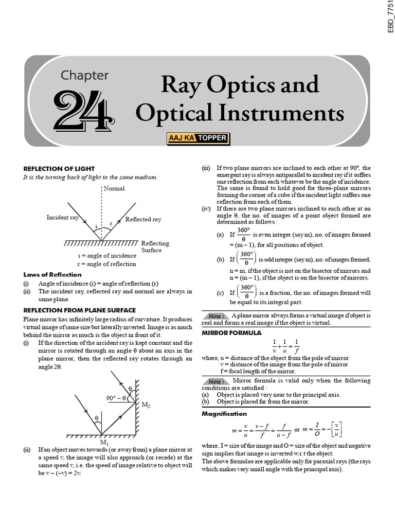 Chapter 24 Ray Optics and Optical Instruments PDF Mirror Optics