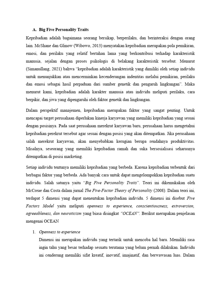 Big Five Personality Traits dalam Manajemen | PDF | Sains & Matematika