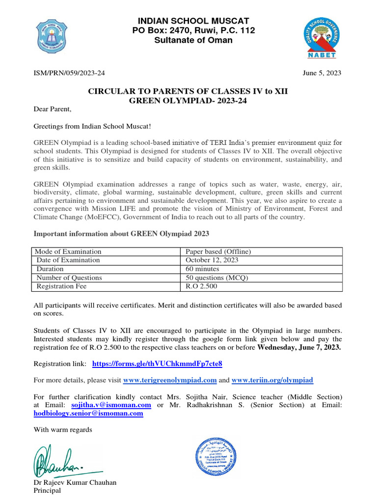 Circular Teri Green Olympiad PDF Natural Environment Global