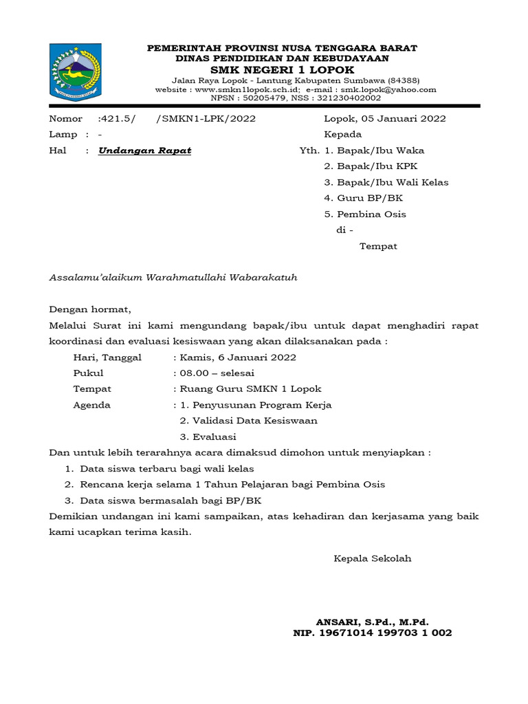 UNDANGAN RAPAT KOORDINASI | PDF
