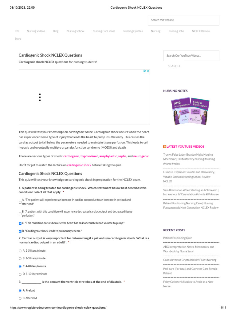 Cardiogenic Shock NCLEX Questions PDF