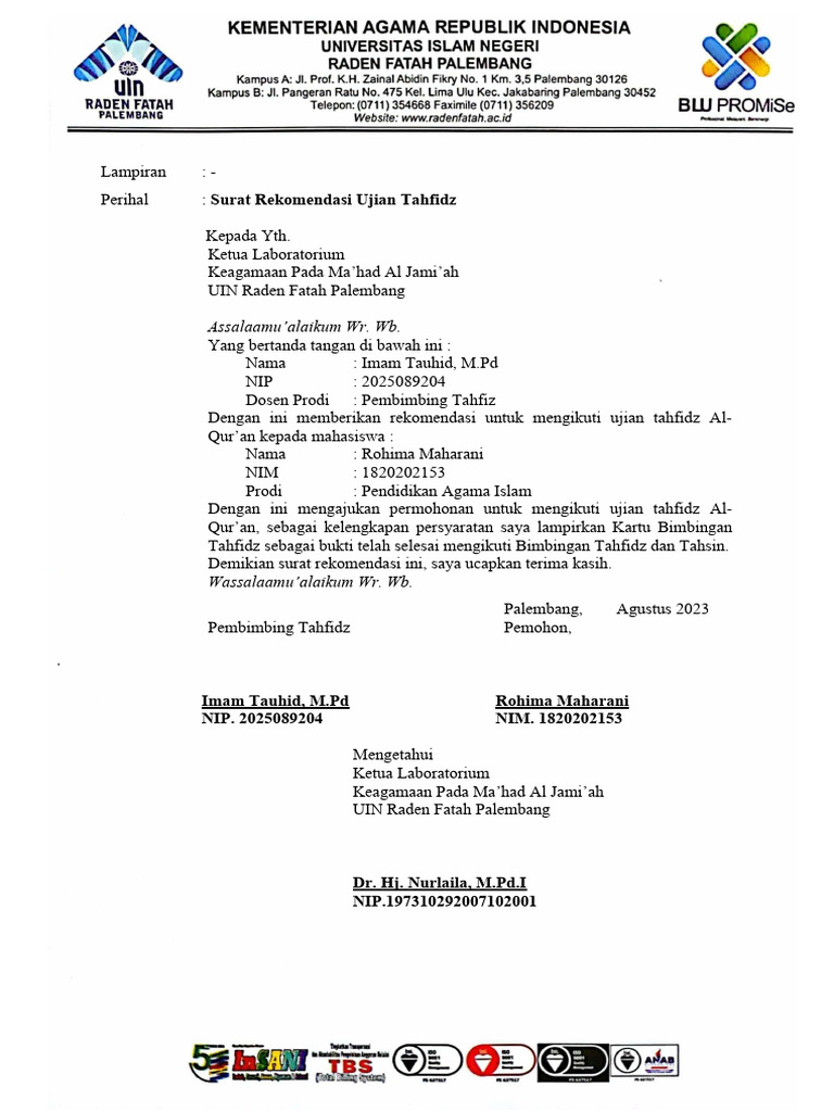 Surat Permohonan Dan Surat Rekomendasi | PDF