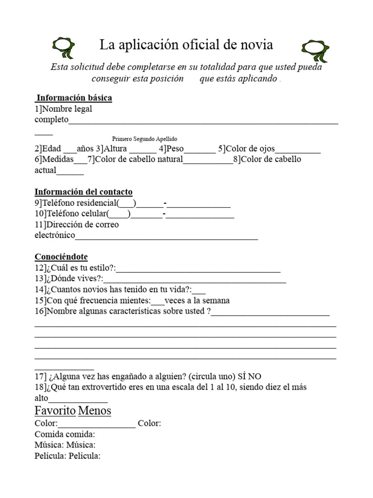 La Solicitud Oficial de Novia Adolescente | PDF, image size:768x1024