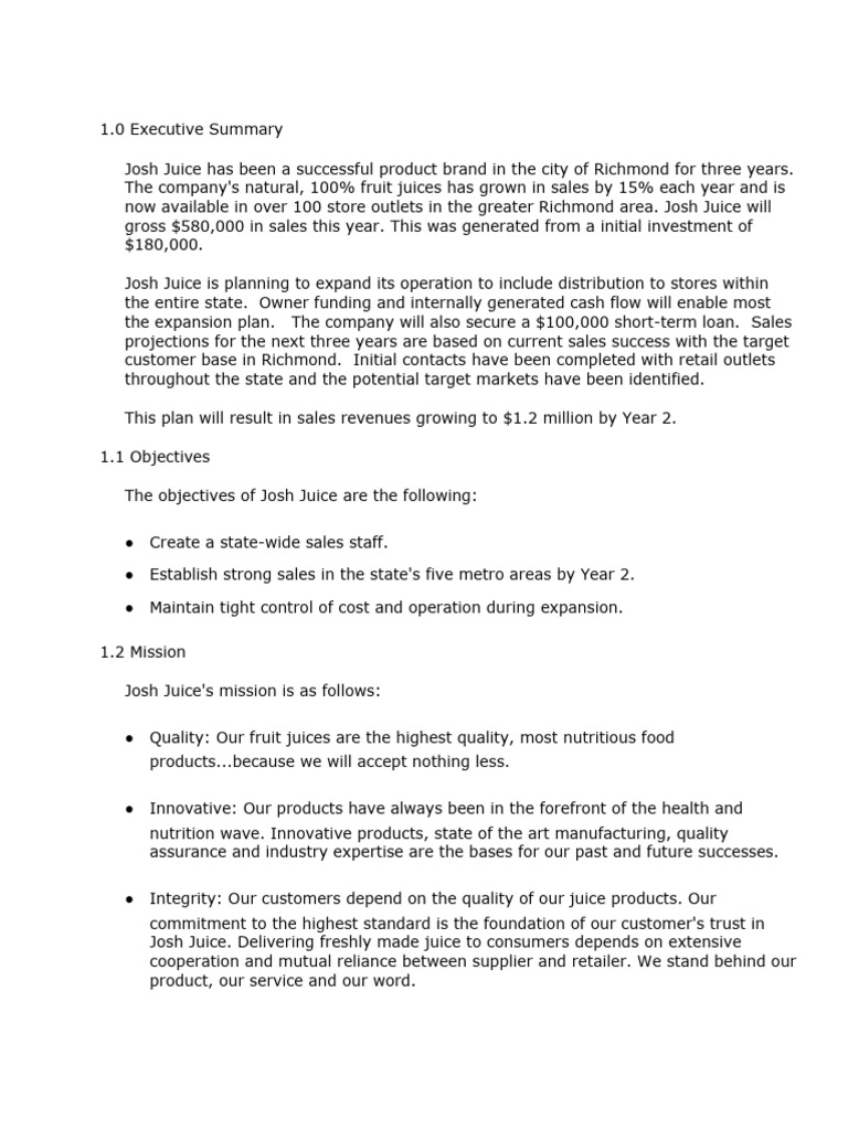 Wholesale Juice Business Plan PDF