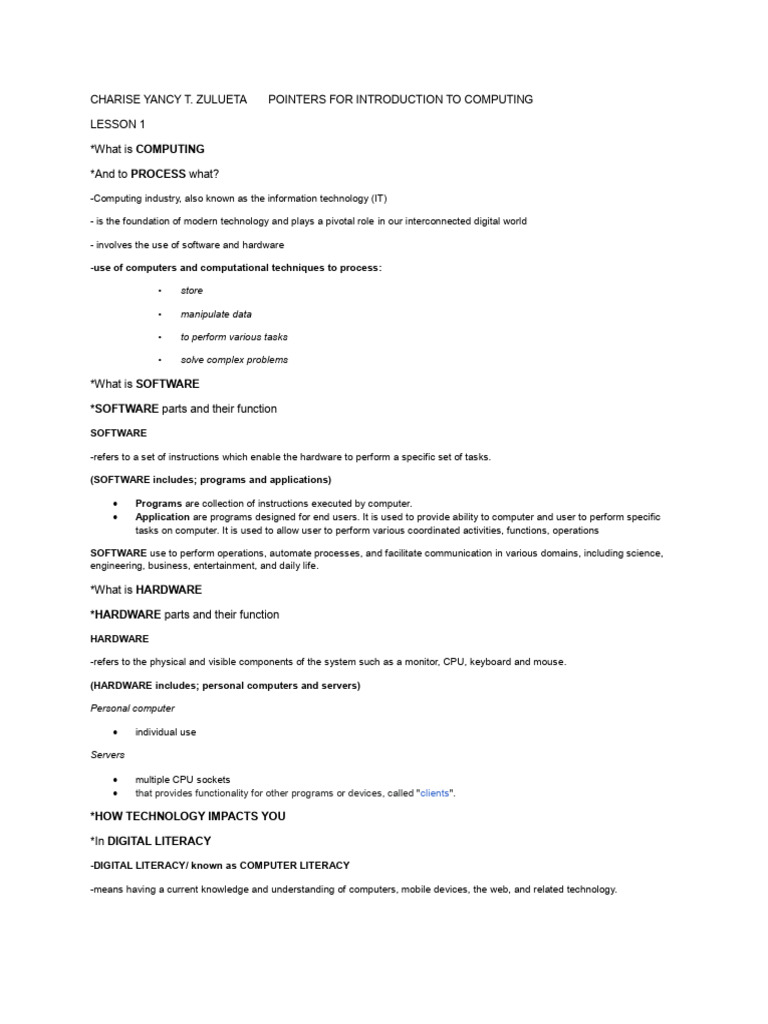 Introduction To Computing Pointers 1 | PDF