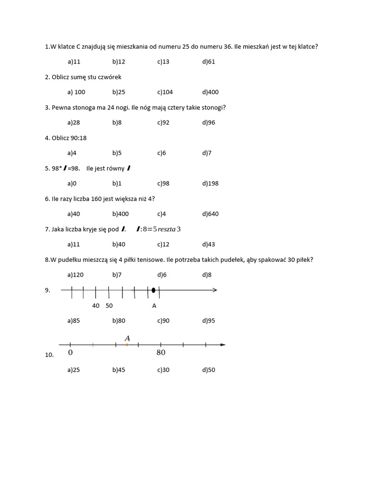 ćwiczenia Matematyka Z Plusem Klasa 4 Test Dział 1 Matematyka Z Plusem Klasa 4 | PDF