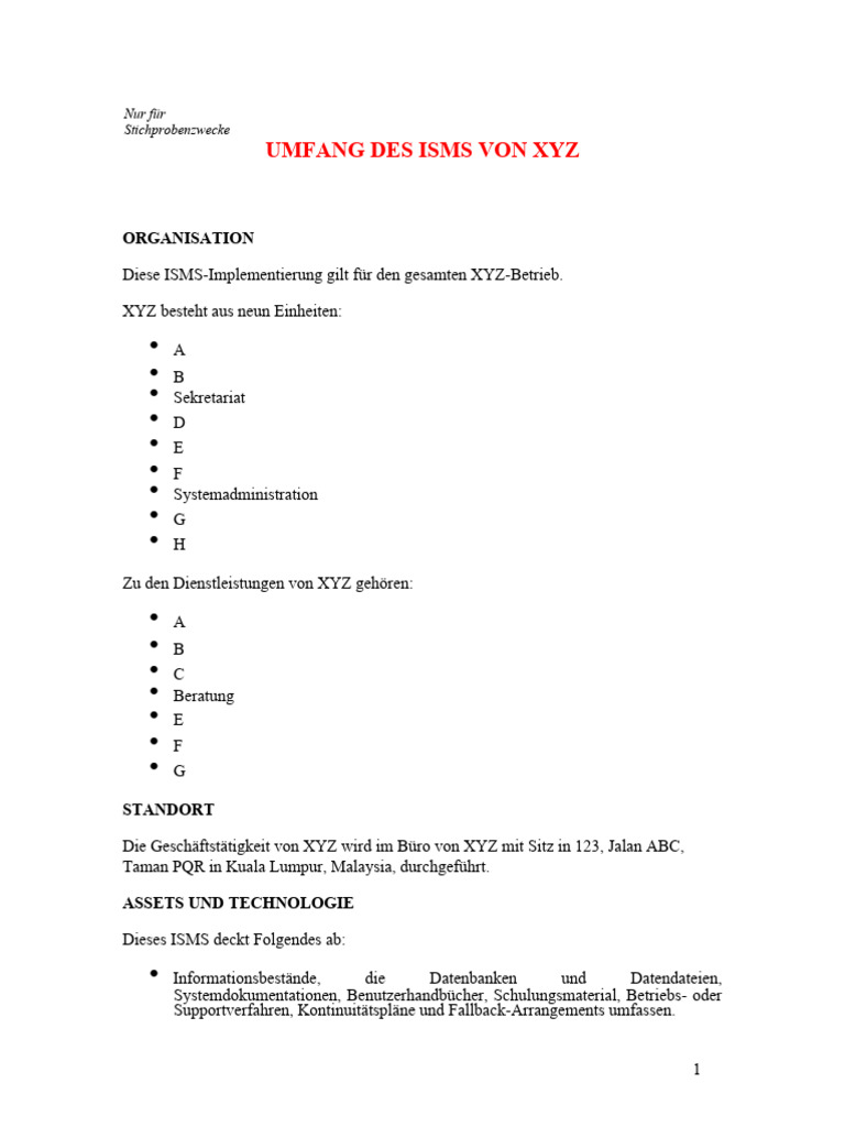 ISMS Scope Beispiel | PDF