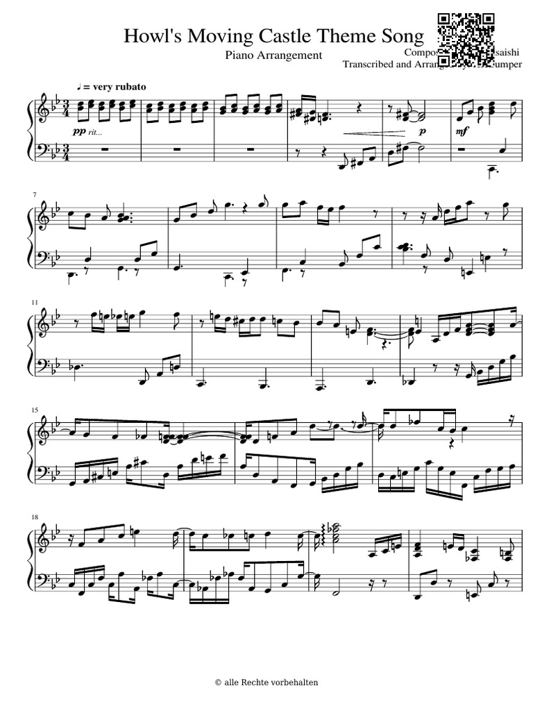 Joe Hisaishi Howl S Moving Castle Ost Theme Song Piano Solo Pdf