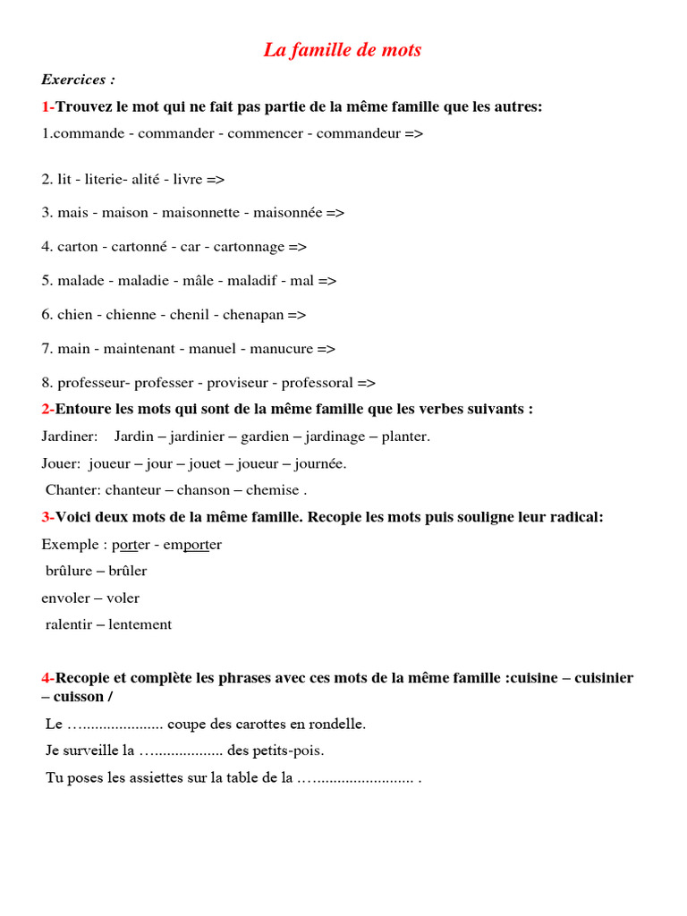 Mot De La Même Famille Que Jardin mots de la mm famille | PDF