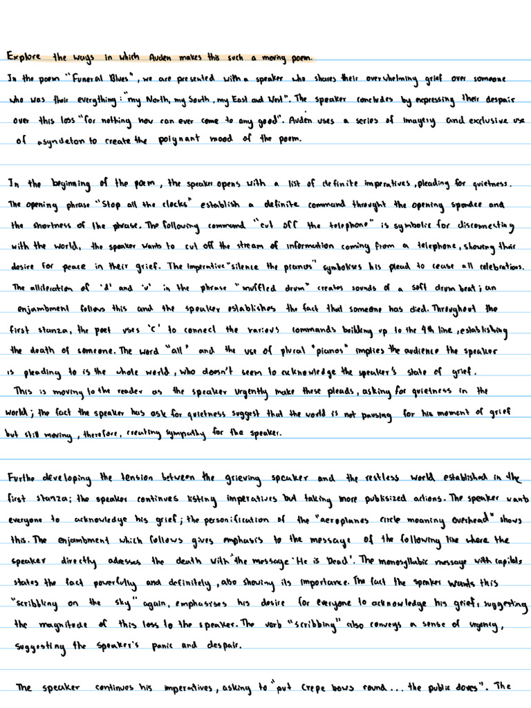 Funeral Blues Essay PDF