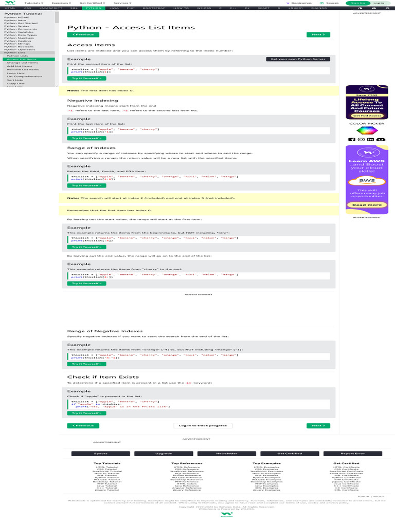 Python - Access List Items | PDF | Python (Programming Language) | Java ...