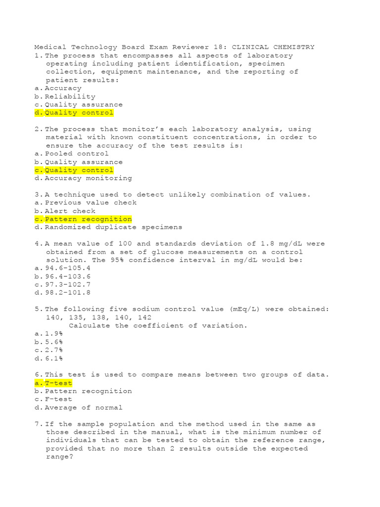 MEDICAL TECHNOLOGY BOARD EXAM CLINICAL CHEMISTRY (2) PDF Lipoprotein High Density Lipoprotein