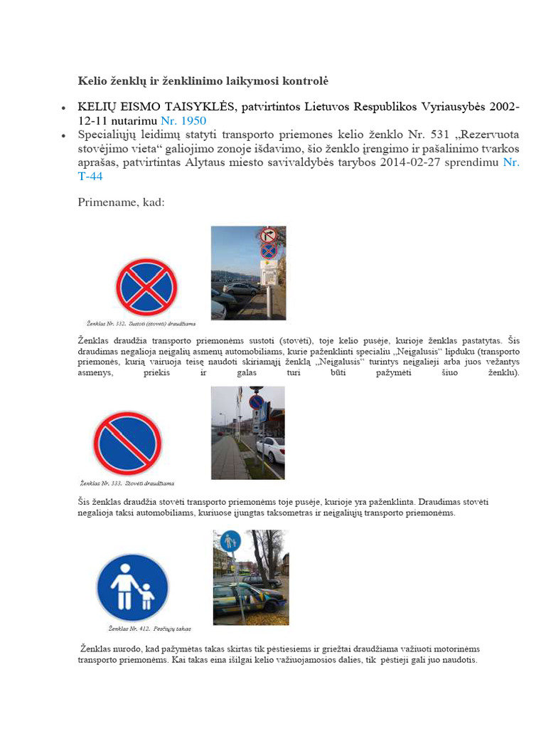 Kelio enkl Ir enklinimo Laikymosi Kontrol PDF
