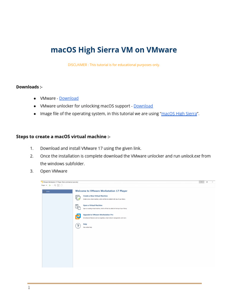 Installing Macos On Vmware Workstation Player 17 Pdf