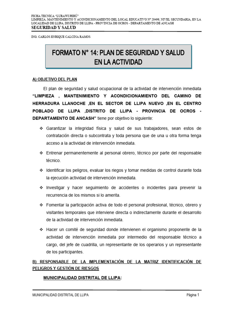 Plan de Seguridad y Salud en Llipa | PDF | Informática | Tecnología