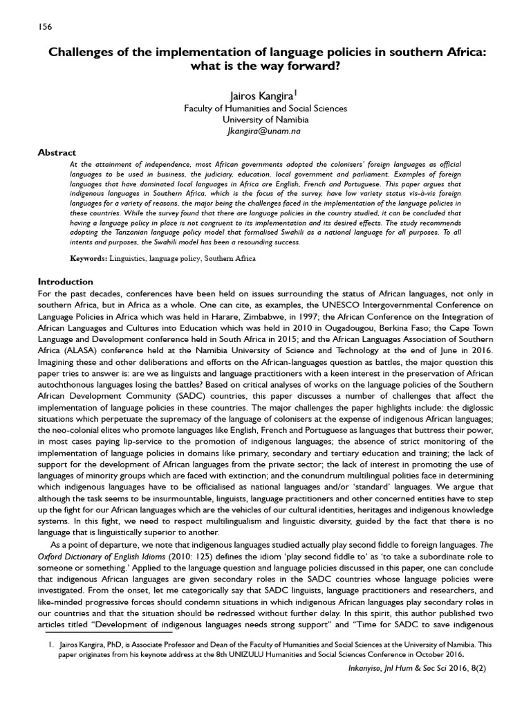 Language Policy Challenges in Southern Africa | PDF | Swahili Language ...
