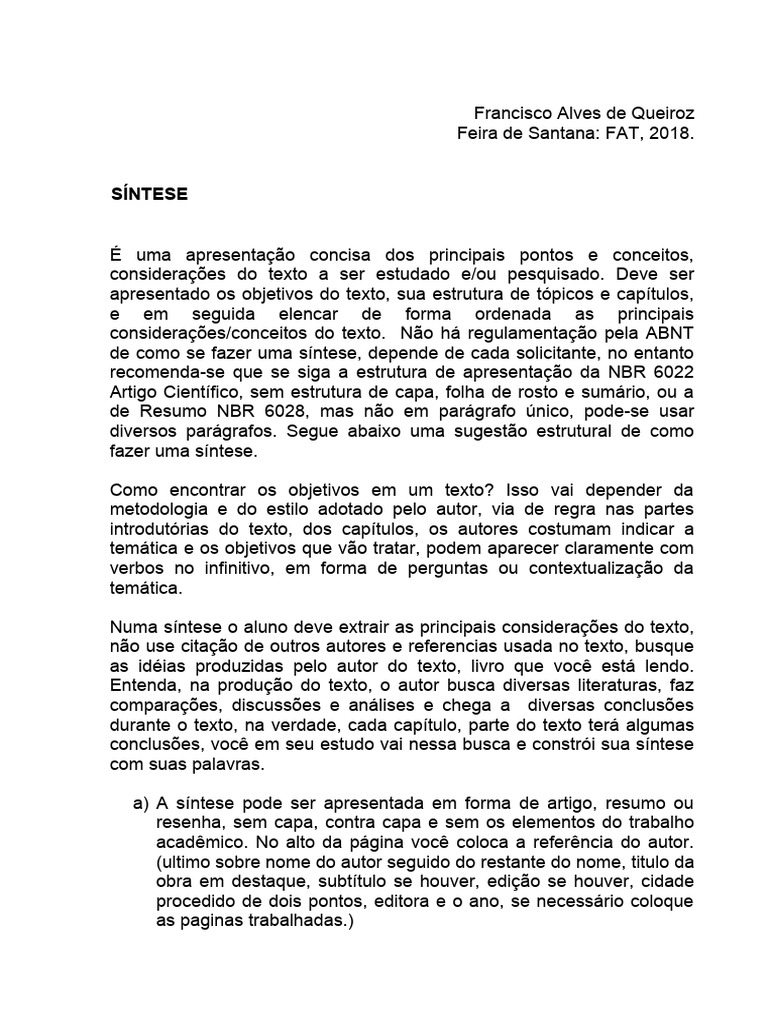 Estrutura e Modelo de Síntese Acadêmica | PDF | Abstract (resumo)