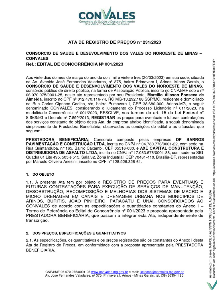 ATA CONVALES-assinado | PDF | Finanças e Administração de Capital