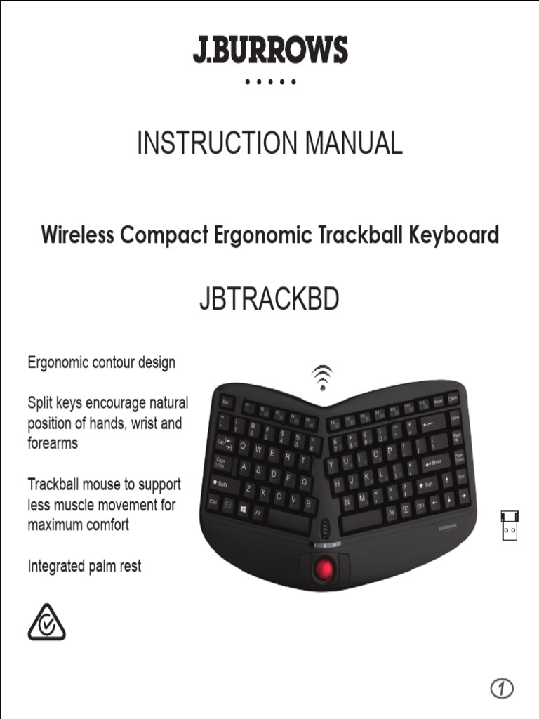 J.Burrows Mini Trackball Wireless Keyboard Instruction Manual PDF