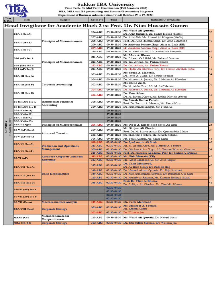 Fall 2023 Midterm Exam Schedule | PDF
