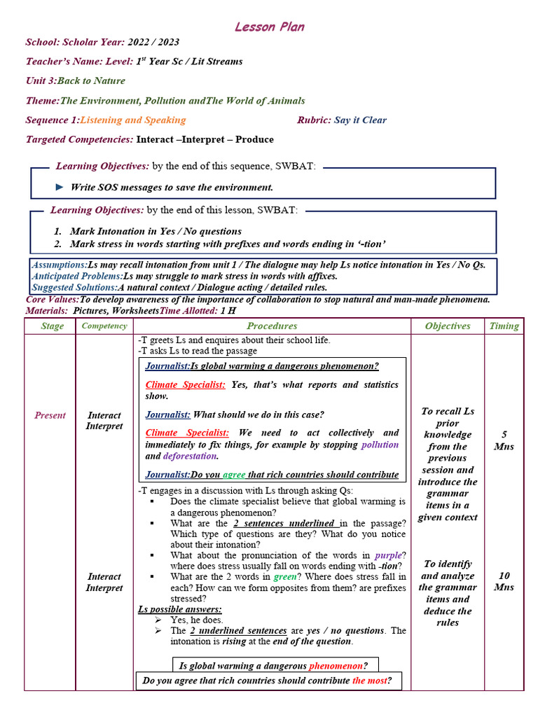 2.say It Clear Lesson Plan | PDF | Stress (Linguistics) | Linguistics