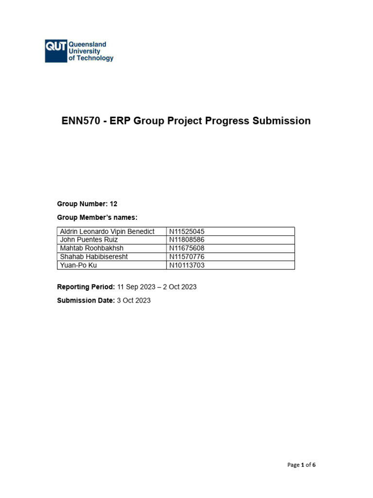 ENN570 - ERP Group Project Progress Submission: Page 1 of 6 | PDF