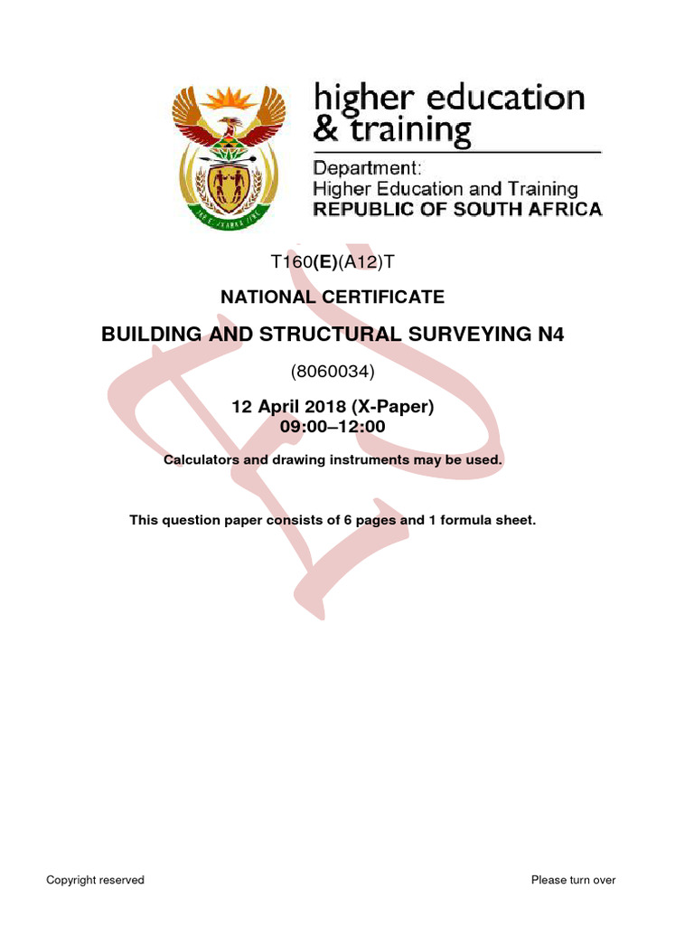 T160 - BUILDING AND STRUCTURAL SURVEYING N4 QP APR 2018 | PDF