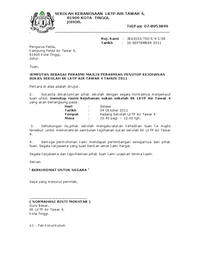 Format Surat Rasmi Jemputan Vip - Surat Ras