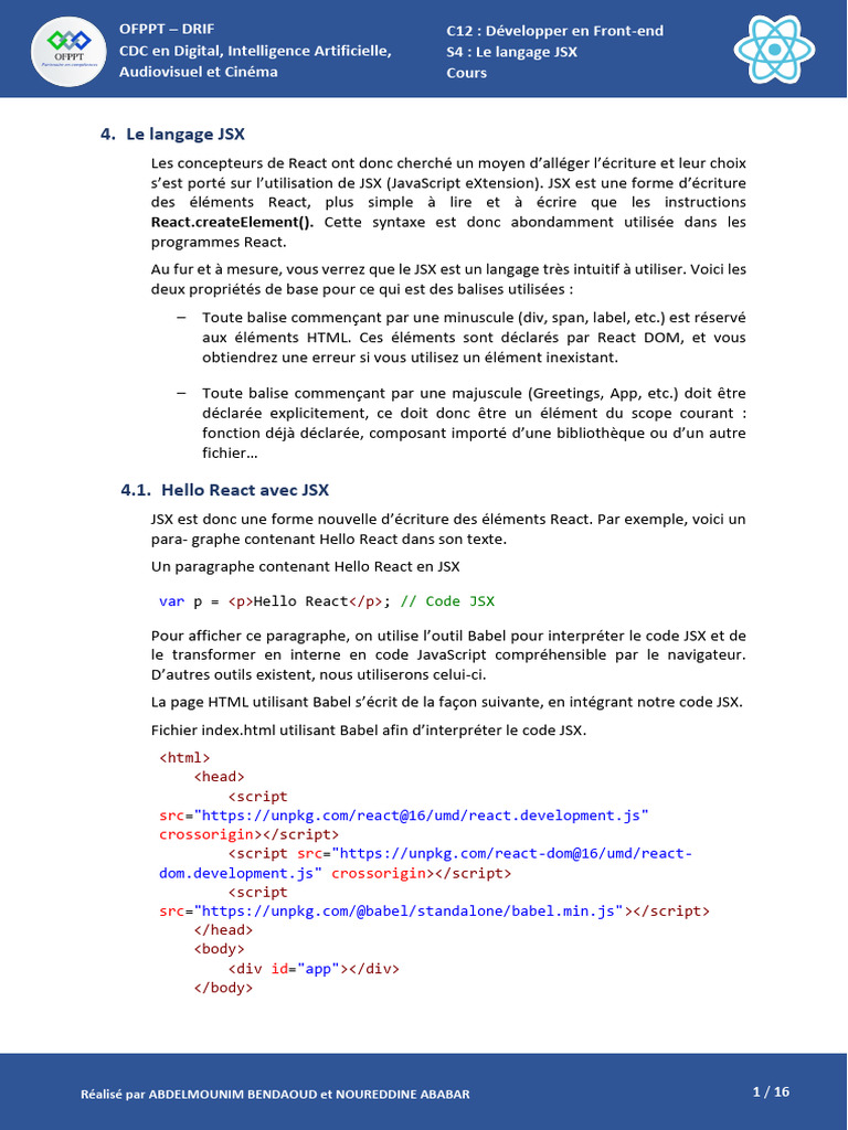 Introduction au langage JSX en React | PDF | Art | Ordinateurs