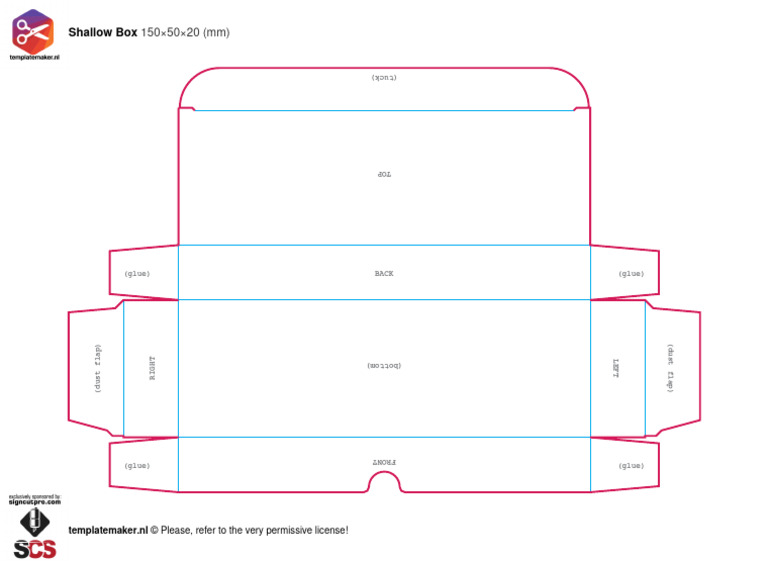 Shallow Box Template 150x50x20mm | PDF