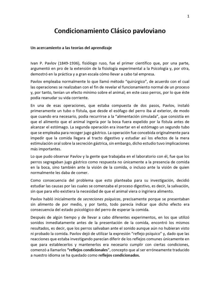 Experimento de Condicionamiento Pavloviano | PDF | Ciencia y matemáticas