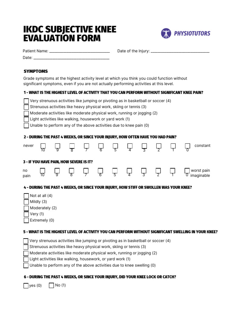 IKDC Subjective Knee Evaluation Form | PDF