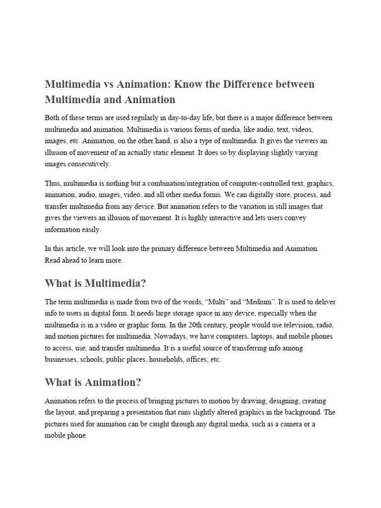 Difference Between Multimedia and Animation | PDF