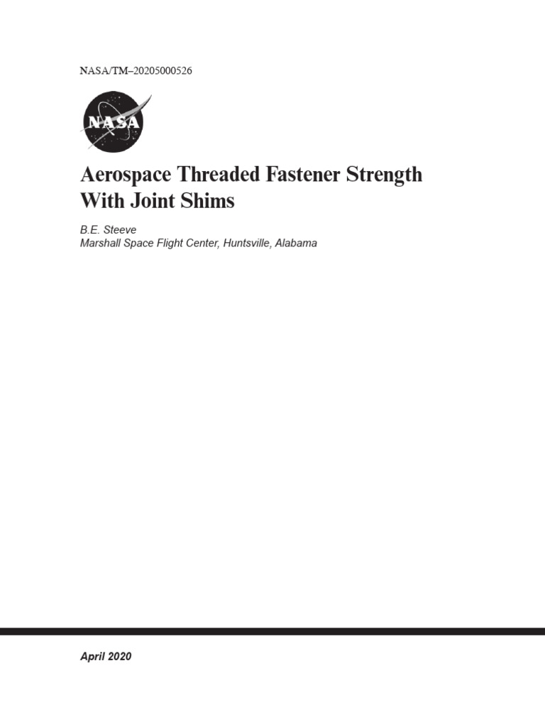 Aerospace Threaded Fastener Strength With Joint Shims C. Marshall Space Flight Center PDF