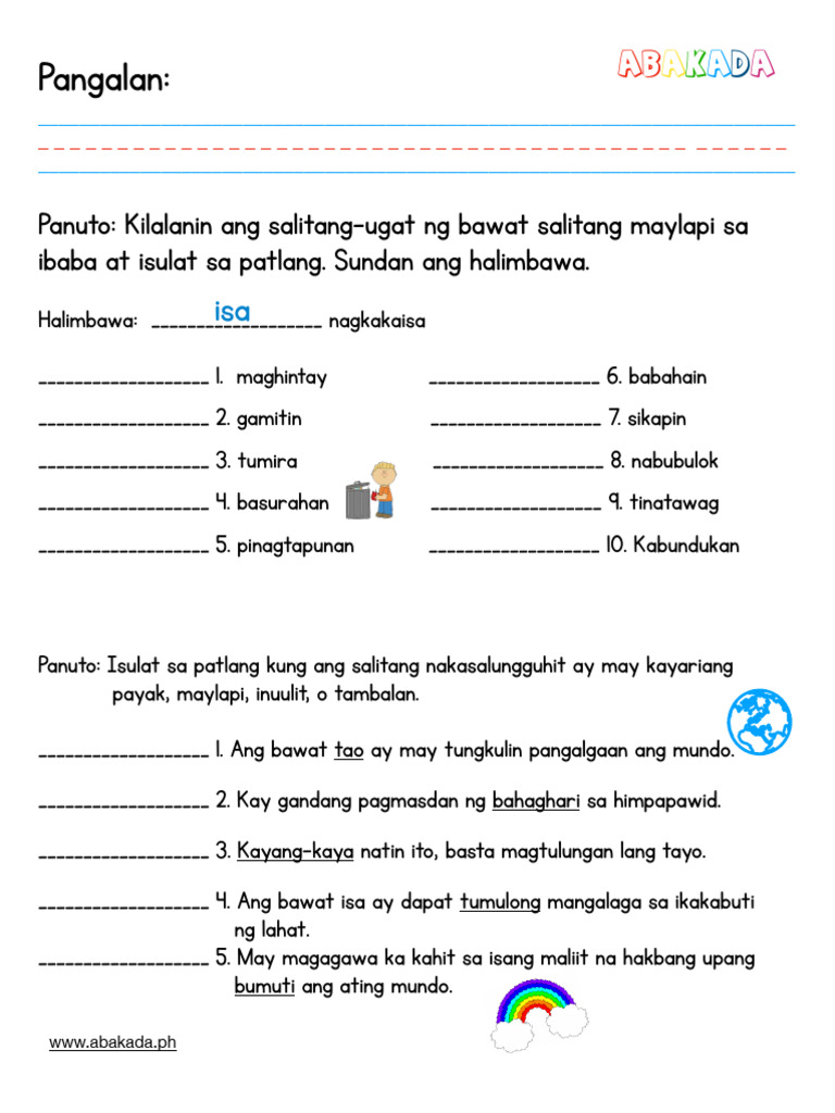 Kayarian-ng-mga-Salita-Worksheet-1 (1) | PDF