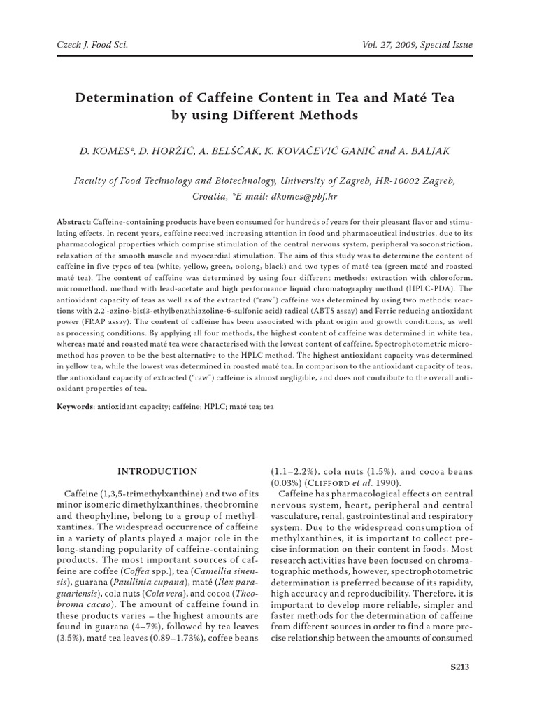 Caffeine Content in Tea and Maté Analysis | PDF | Science & Mathematics