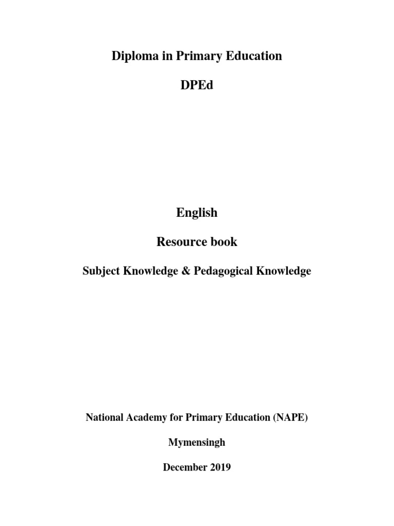 Diploma in Primary Education Dped: Subject Knowledge & Pedagogical ...