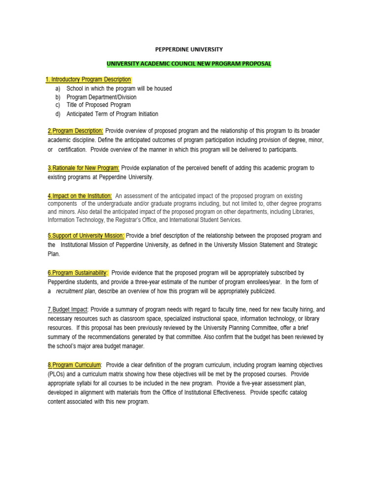 Pepperdine New Program Proposal Guide | PDF | Curriculum | Information