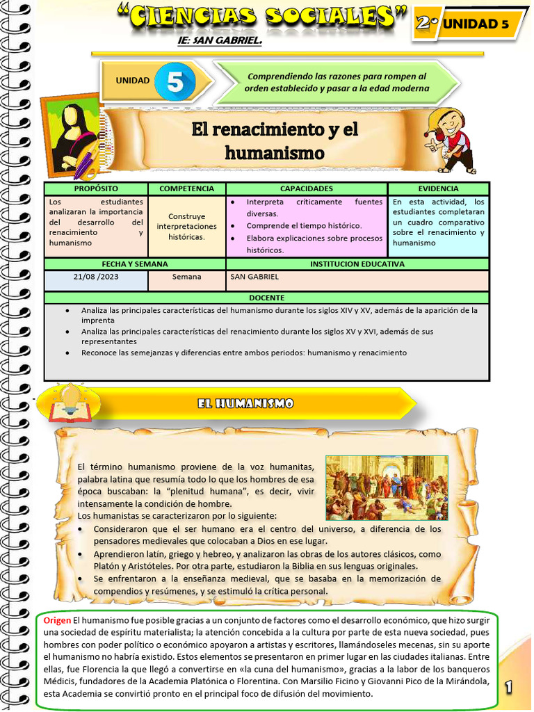SG - CCSS Segundo Renaciemiento - Humanismo - Ficha de Actividad CCSS 2 ...