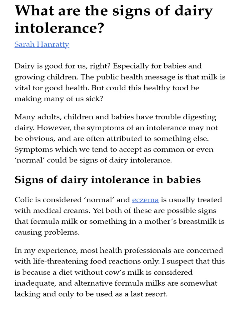 Dairy Intolerance: Signs & Solutions | PDF | Self-Improvement | Wellness
