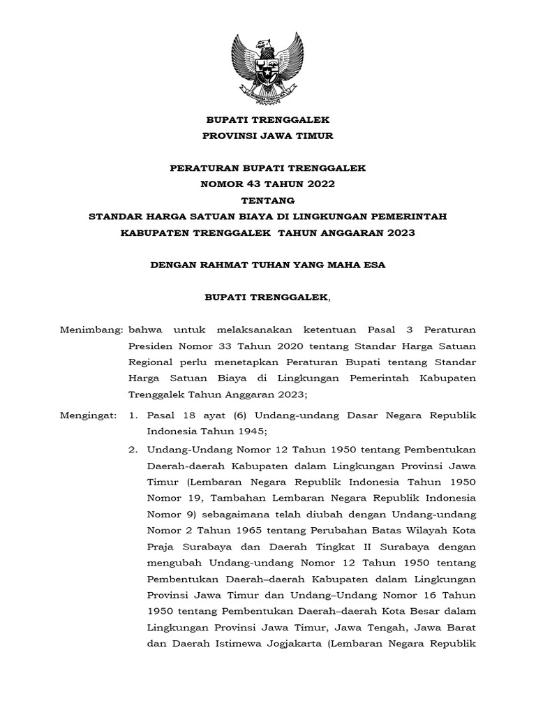 Perbup nomor 43 tahun 2023 tentang ssh 2023 tahun pdf