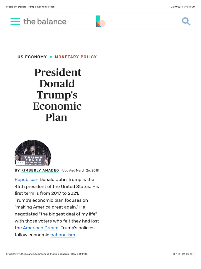 President Donald Trump's Economic Plan PDF