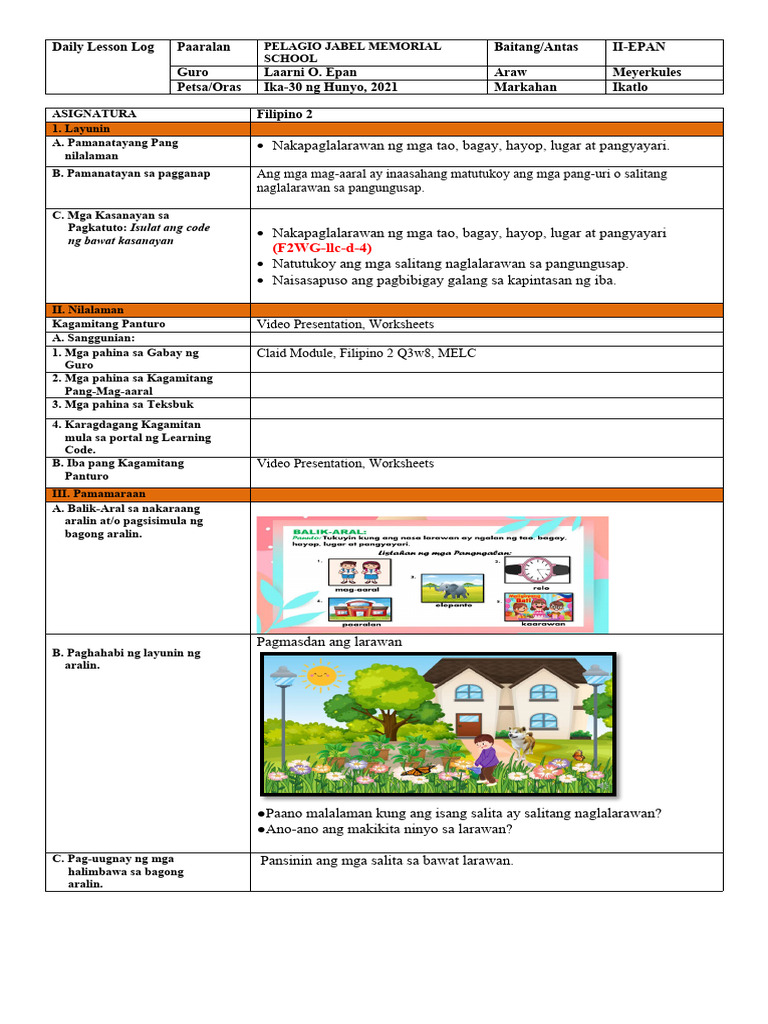 LESSON PLAN-SECOND CO-FILIPINO 2 | PDF