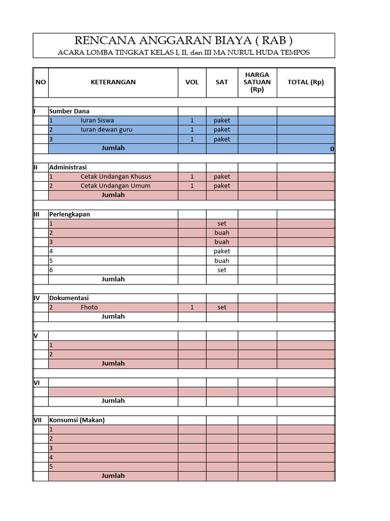 RAB Kegiatan OSIS Lomba Kelas I-III | PDF
