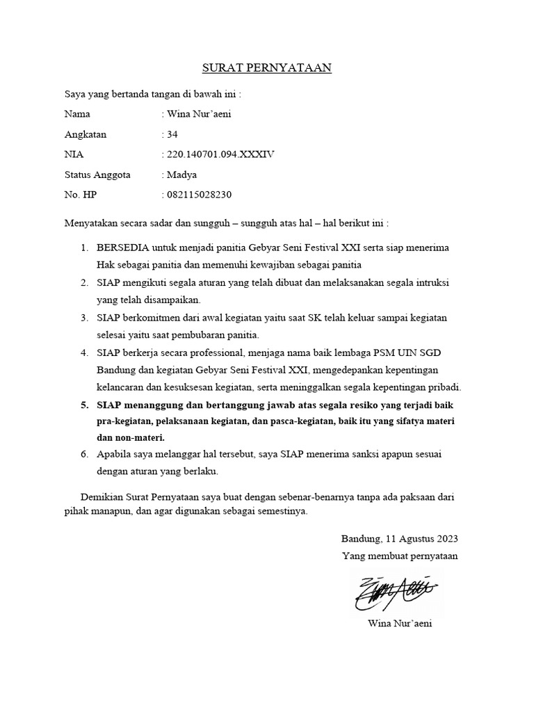 Surat Pernyataan Gs | PDF