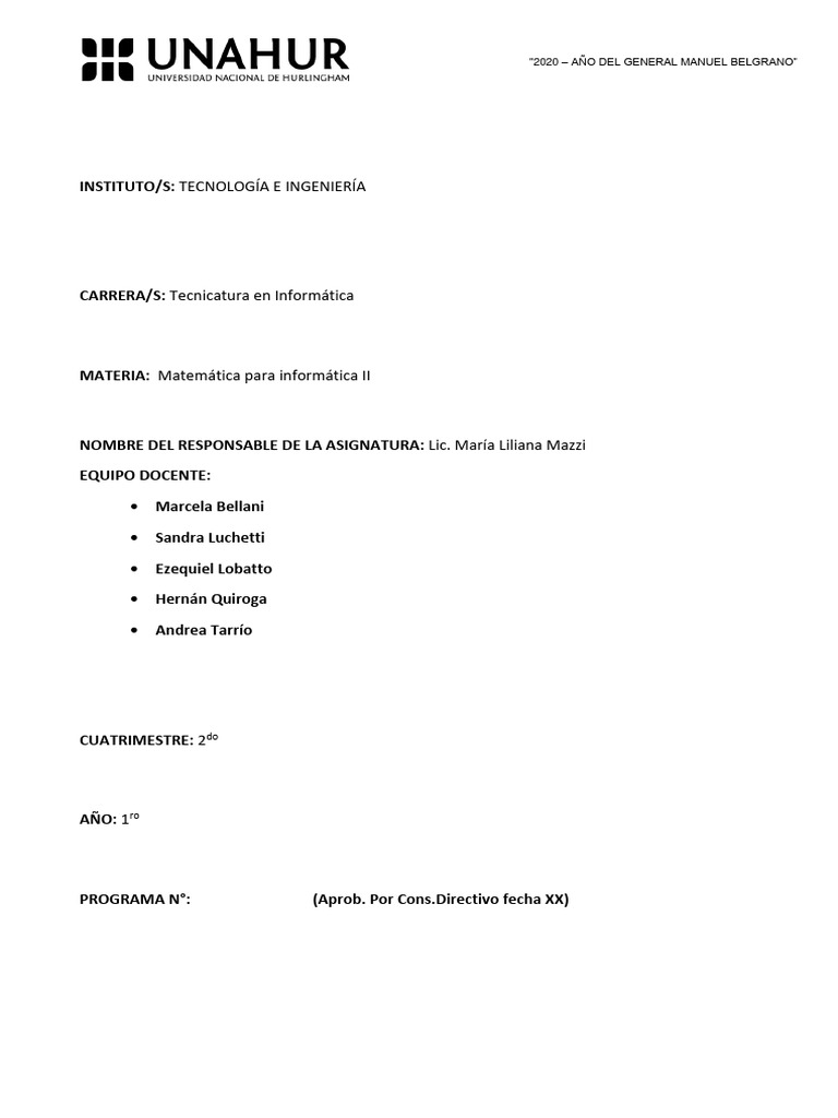 Matemática para Informática II en Aula Virtual | PDF