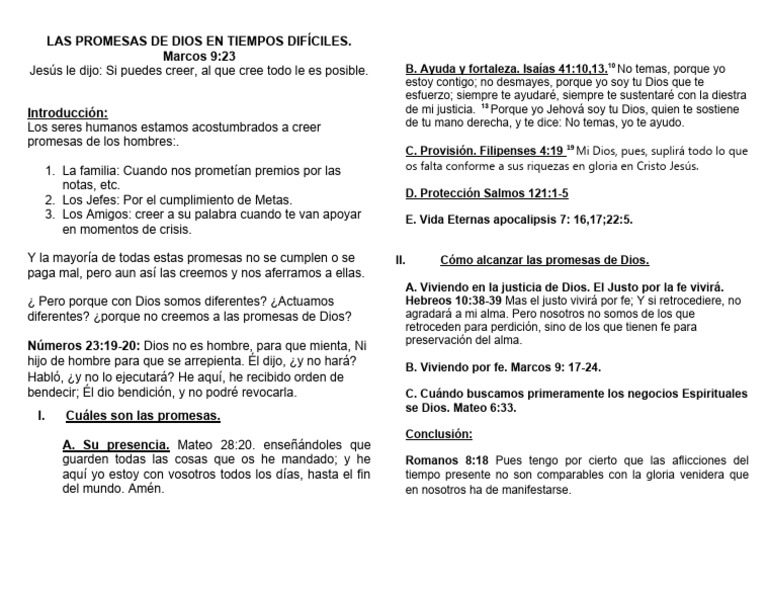 Las Promesas de Dios en Tiempos Dificiles | PDF