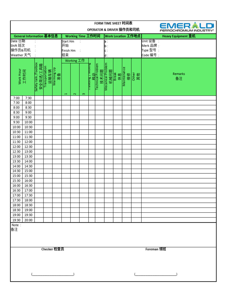 Form Time Sheet Alat Berat PDF